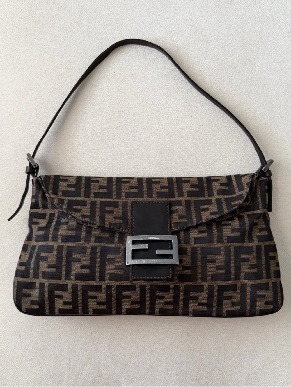 Fendi Brown Zucca Canvas Double Flap Shoulder Bag